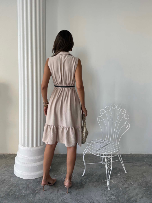 Rochie A-Line Bej cu Guler Clasic [4]