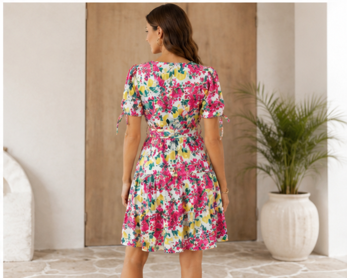 Rochie de Vară Florală în Nuanțe Vibrante de Roz [4]