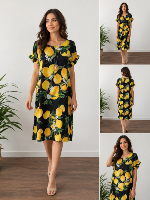 Rochie Dolce Vita Black cu Lămâi și Flori de Citrice și pandantiv [5]