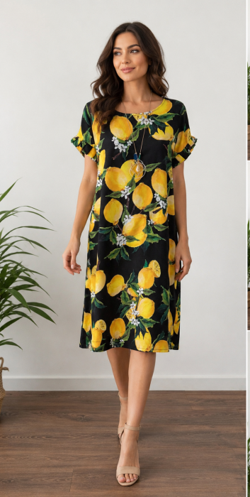 Rochie Dolce Vita Black cu Lămâi și Flori de Citrice și pandantiv [2]