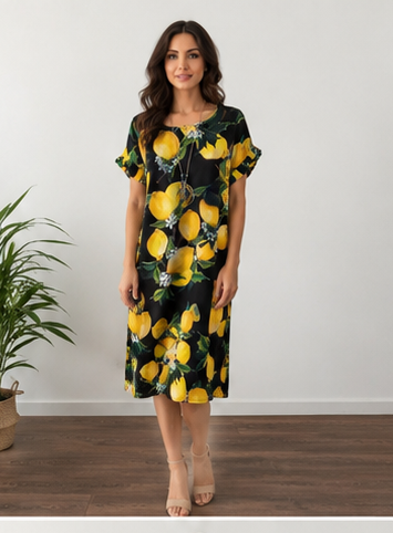 Rochie Dolce Vita Black cu Lămâi și Flori de Citrice și pandantiv [3]