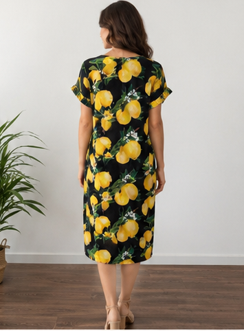Rochie Dolce Vita Black cu Lămâi și Flori de Citrice și pandantiv [4]