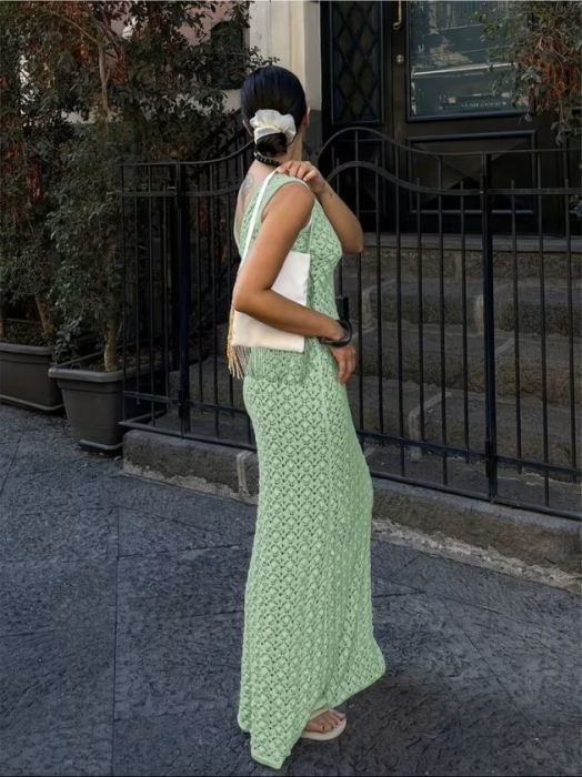 Rochie maxi tricotată verde mentă cu decolteu elegant și spate decupat – stil mediteranean sofisticat [5]