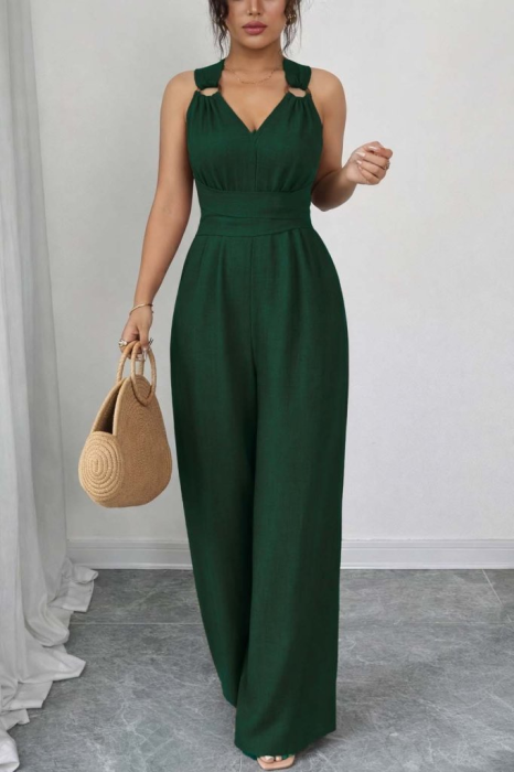 Salopetă damă verde cu bretele încrucișate și croi wide leg [2]