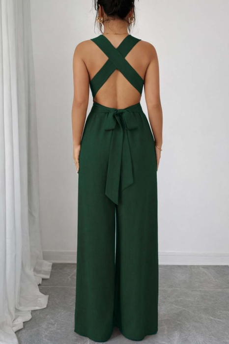 Salopetă damă verde cu bretele încrucișate și croi wide leg [4]