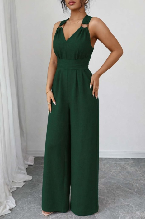 Salopetă damă verde cu bretele încrucișate și croi wide leg [3]