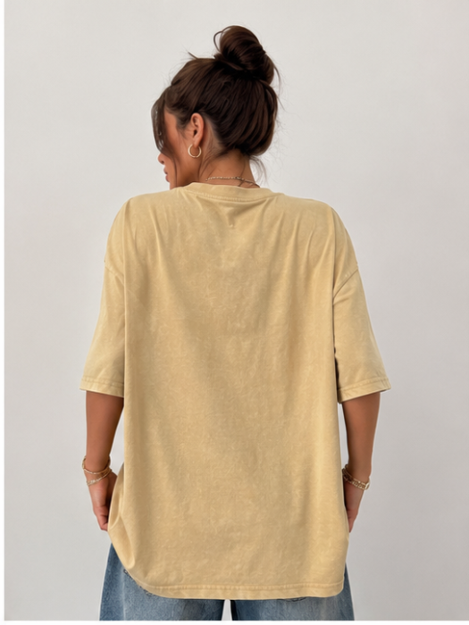 Tricou Damă Oversize Bej cu Print Fashion Girl [4]