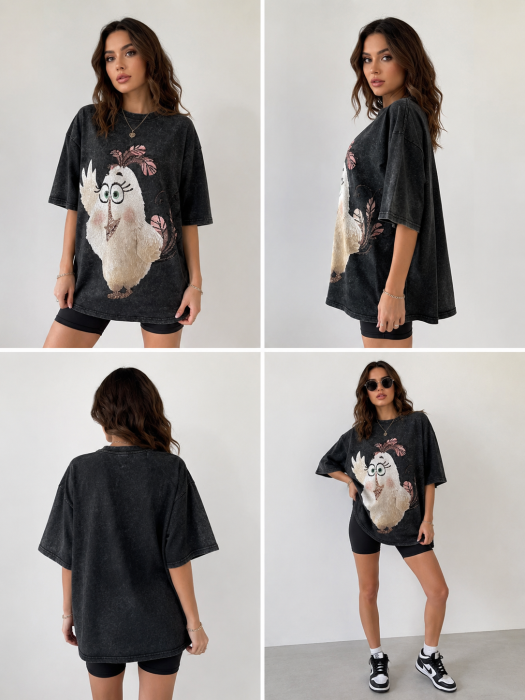 Tricou Fashion Oversize cu Imprimeu Animal Cartoon [5]