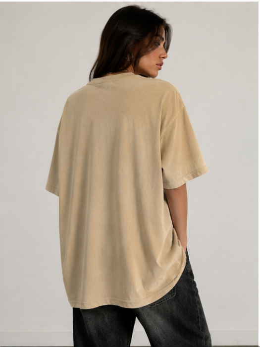 Tricou Oversize Bej cu Imprimeu Fashion Glam [4]