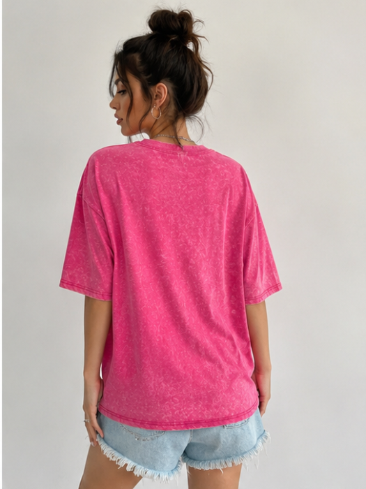 Tricou Oversize Fuchsia cu Print Fashion Girl [3]