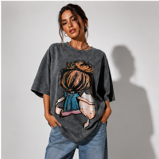 Tricou Oversize Washed Grey cu Imprimeu Artistic [2]