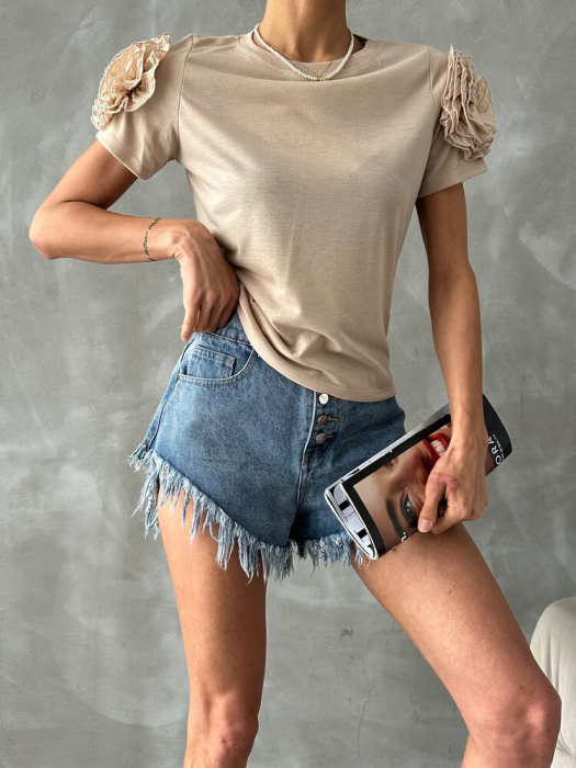 Tricou Stone cu Umeri Florali 3D [5]