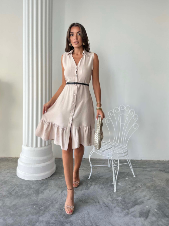 New Arrivals - Rochie A-Line Bej cu Guler Clasic