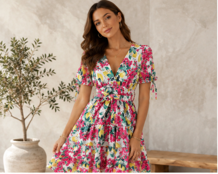 Rochii - Rochie de Vară Florală în Nuanțe Vibrante de Roz
