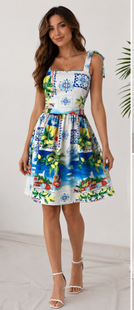 Rochii - Rochie Mini Amalfi cu Imprimeu Mediteranean și Lămâi