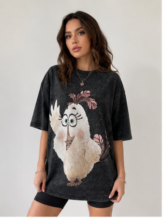 Tricouri - Tricou Fashion Oversize cu Imprimeu Animal Cartoon