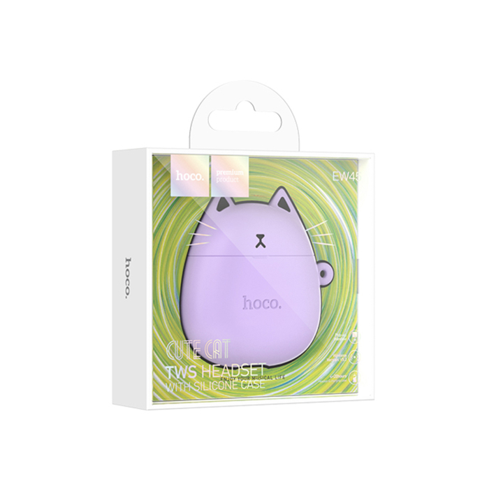 Hoco (EW45) » Casti Wireless, Ear Buds, BT 5.3, 200mAh, + Husa CatCase, Lilac/BLUE [1]