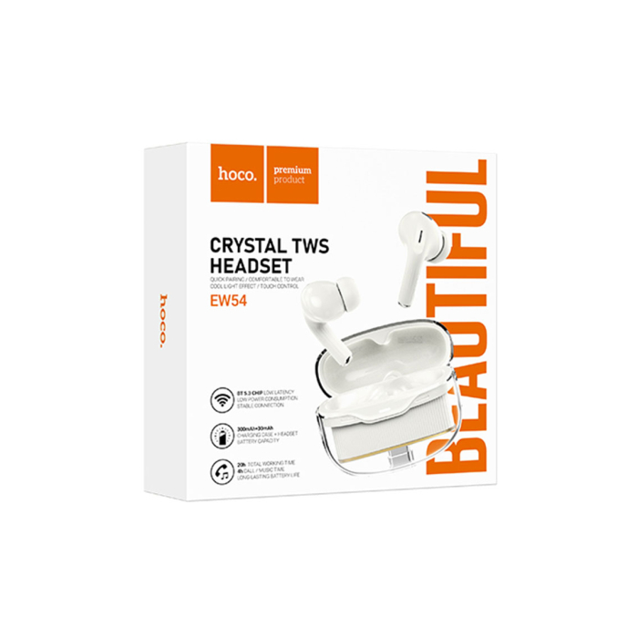 Hoco (EW54) - Casti Wireless, Ear Buds, BT 5.3, 300mAh, Rayo, Milky WHITE EAN: 6942007620604 [1]