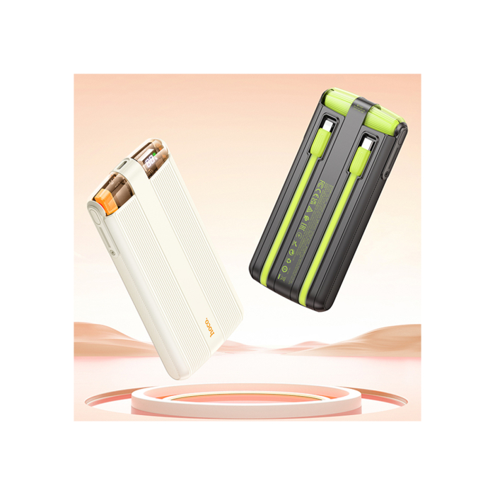 Hoco (J127A) - Baterie Externa, PowerBank, cu mini-cabluri color USB-C / Lightning x 20W, 5V, 2A, 10000mAh, Display LED, Mecha Dual, Milky WHITE [1]