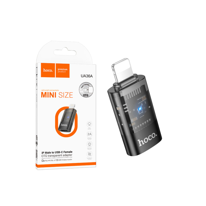 Hoco (UA36A) » Adaptor OTG Transfer/Incarcare, Lightning la USB-C, 2A, BLACK [1]