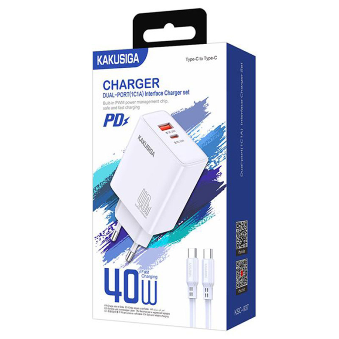 Kaku (KSC-937) - Incarcator Retea + Cablu USB-C, 40W, 1xUSB-C, 1xUSB-A, PD, QC 3.0, White [1]