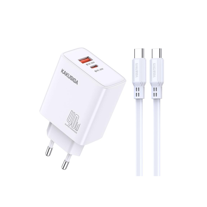 Kaku (KSC-937) - Incarcator Retea + Cablu USB-C, 40W, 1xUSB-C, 1xUSB-A, PD, QC 3.0, White [2]