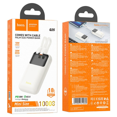 Baterie Hoco Q25, Powerbank 10.000mAh, Cabluri integrate Type-C + Lightning, Negru [1]