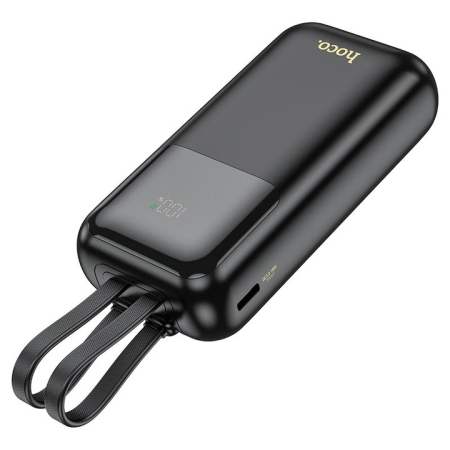 Baterii Externe - Baterie Hoco Q25, Powerbank 10.000mAh, Cabluri integrate Type-C + Lightning, Negru