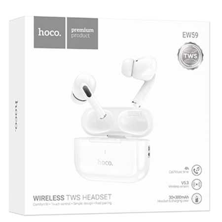 Casti - Hoco (EW59) - Casti Wireless, Ear Buds, BT 5.3, 150h StandBy, 300mAh, White