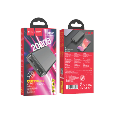 Baterii Externe - Hoco (J100A) - Baterie Externa, 2xUSB-A, 20.000 MAh, Black