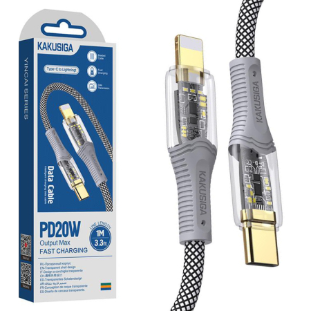 Incarcatoare - Kaku (KSC-809) - Cablu Date si Incarcare, USB-C la Lightning, PD20W, QC3.0, Braided, LED Power, 1m, Black