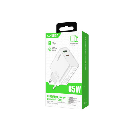 Adaptoare - Kaku (KSC-934) - Incarcator Retea, 65W, 1xUSB-C, 1xUSB-A, PD, QC 3.0, White