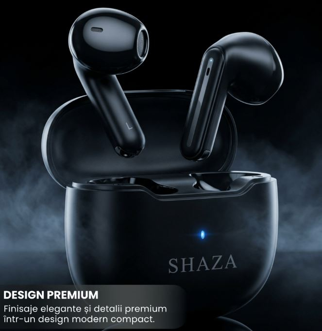 Casti Wireless TWS Air7 Shaza, Bluetooth 5.3, Anulare Activa A Zgomotului ANC, 4 Microfoane, Control Tactil, Rezistente la Apa si Transpiratie, Autonomie 6 Ore, USB Type-C, Intraauriculare, Negru [2]