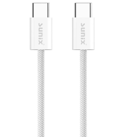 Cablu USB-C 60W 1m textil Sunix Premium SCIP10 Alb [1]