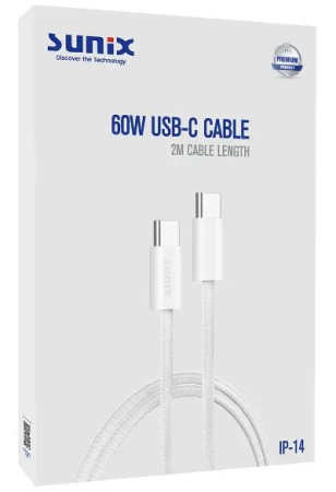 Cablu USB-C 60W 2m textil Sunix Premium SCIP14 Alb [1]