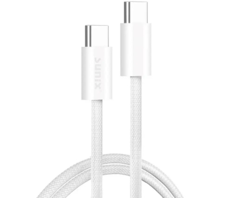 Accesorii - Cablu USB-C 60W 2m textil Sunix Premium SCIP14 Alb