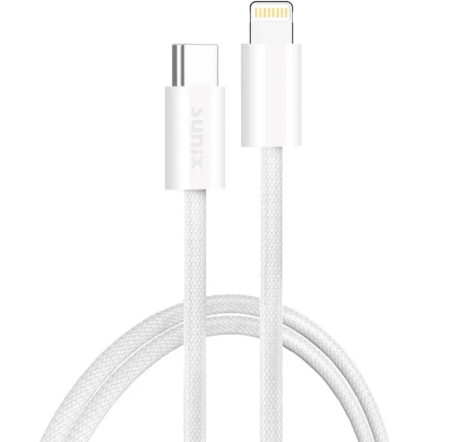 Accesorii - Cablu USB-C Lightning 30W 2m textil Sunix Premium SCIP15 Alb