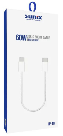 Cablu USB-C scurt 60W 30cm textil Sunix Premium SCIP19 Alb [1]