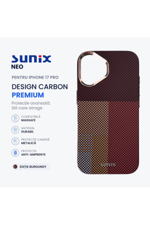 Huse telefon - Husa Neo pentru iPhone 16 A3287, Compatibila MagSafe, Design Carbon Premium, Protectie Camera Metalica, Antisoc, Burgundy