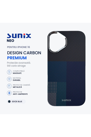 Huse telefon - Husa Neo pentru iPhone 16 A3287, Compatibila MagSafe, Design Carbon Premium, Protectie Camera Metalica, Antisoc, Ocean