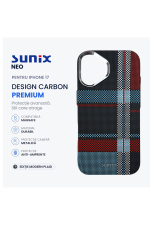 Huse telefon - Husa Neo pentru iPhone 17, Compatibila MagSafe, Design Carbon Premium, Protectie Camera Metalica, Antisoc, Ocean
