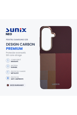 Huse telefon - Husa Neo pentru Samsung S25 S931, Compatibila MagSafe, Design Carbon Premium, Protectie Camera Metalica, Antisoc, Burgundy