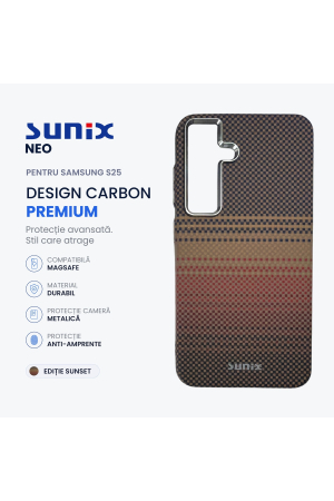 Huse telefon - Husa Neo pentru Samsung S25 S931, Compatibila MagSafe, Design Carbon Premium, Protectie Camera Metalica, Antisoc, Sunset