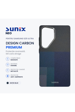 Huse telefon - Husa Neo pentru Samsung S25 Ultra S938, Compatibila MagSafe, Design Carbon Premium, Protectie Camera Metalica, Antisoc, Blue