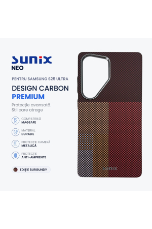 Huse telefon - Husa Neo pentru Samsung S25 Ultra S938, Compatibila MagSafe, Design Carbon Premium, Protectie Camera Metalica, Antisoc, Burgundy