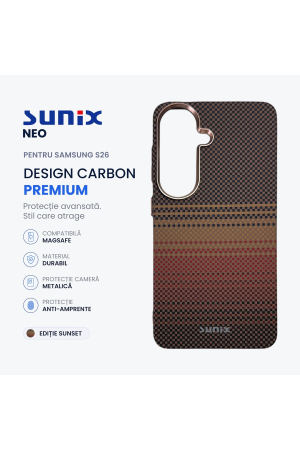 Huse telefon - Husa Neo pentru Samsung S26 S942, Compatibila MagSafe, Design Carbon Premium, Protectie Camera Metalica, Antisoc, Sunset