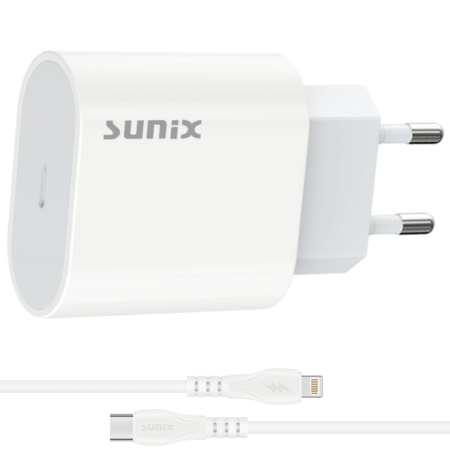 Incarcator telefon - Incarcator USB-C 20W PD Fast Charge Sunix Budget cu cablu Lightning inclus S26L