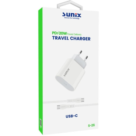 Incarcator USB-C 20W PD Fast Charge Sunix Budget cu cablu USB-C inclus S26T [1]