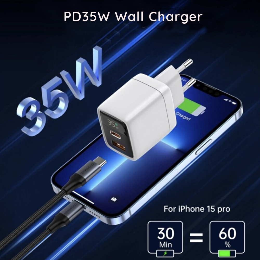 Incarcator Retea Techsuit 35W GaN USB-C si USB cu Afisaj LED Alb [3]
