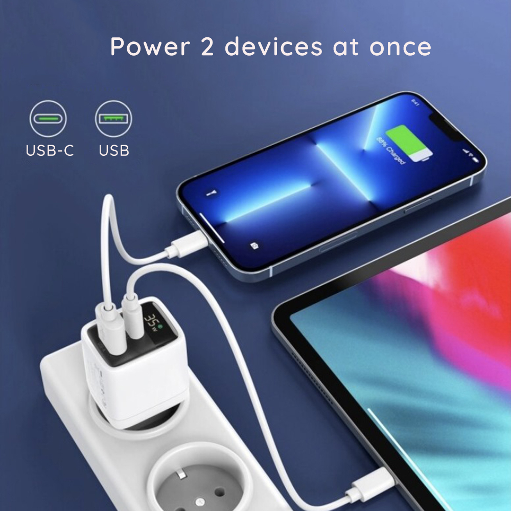 Incarcator Retea Techsuit 35W GaN USB-C si USB cu Afisaj LED Alb [4]